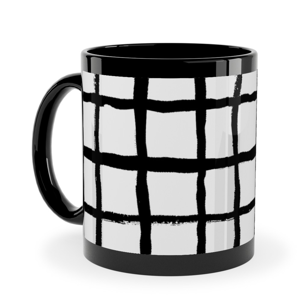 Simple Grid - Classic - Black and White Ceramic Mug, Black, , 11oz, Black, Black