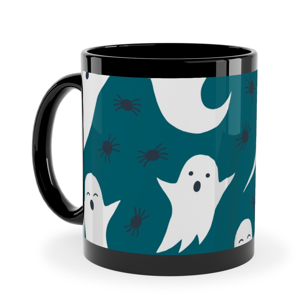 Halloween Ghosts - Dark Teal Ceramic Mug, Black, , 11oz, Green, Classic Green