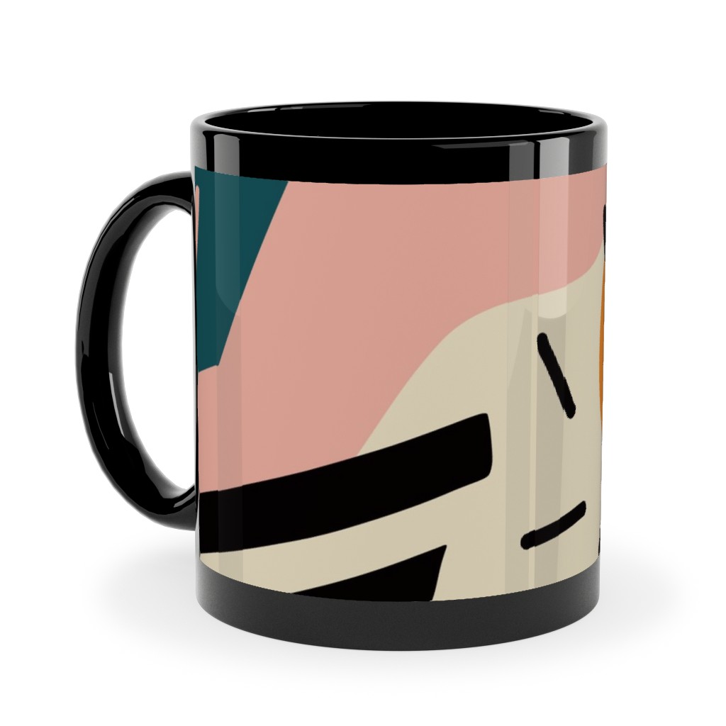 Abstract Flora - Pink and Blue Ceramic Mug, Black, , 11oz, Multicolor