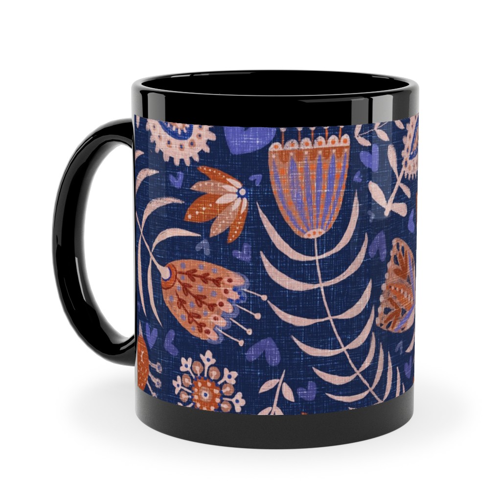 Swedish Folk Art Birds - Blue Ceramic Mug, Black, , 11oz, Blue, True Blue