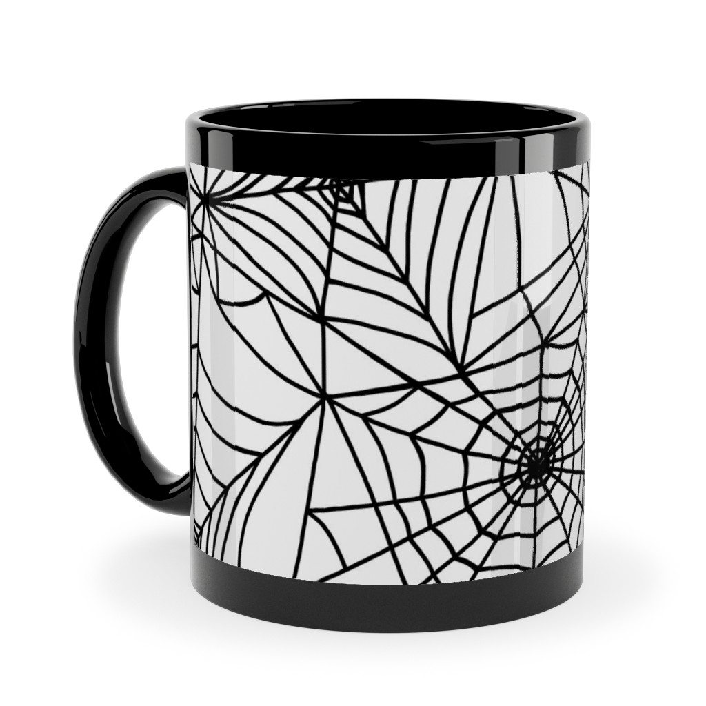 Spooky Spider Web Ceramic Mug, Black, , 11oz, White, White
