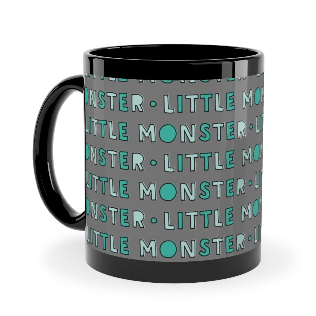 (Small Scale) Little Monster || Green on Grey Ceramic Mug, Black,  , 11oz, Green