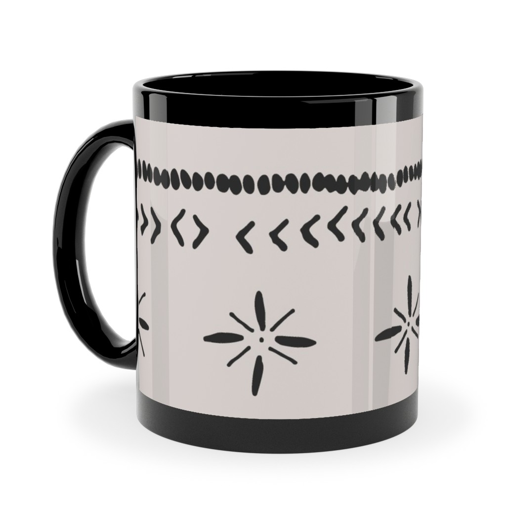 Boho Print Ceramic Mug, Black, , 11oz, Beige, Silver Lining