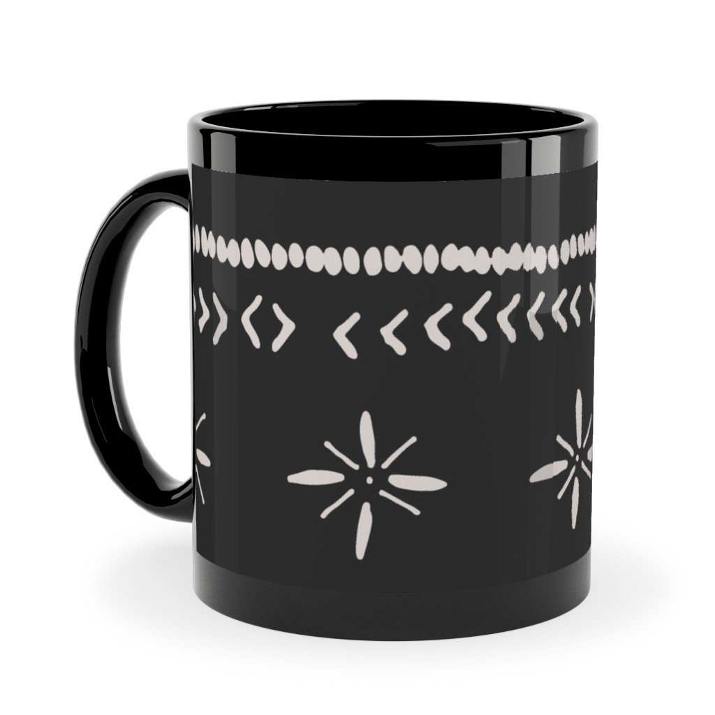 Boho Print Ceramic Mug, Black,  , 11oz, Black