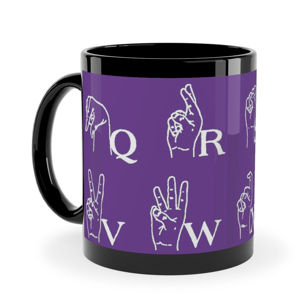 Sign Language Alphabet Ceramic Mug, Black, , 11oz, Purple, Aubergine
