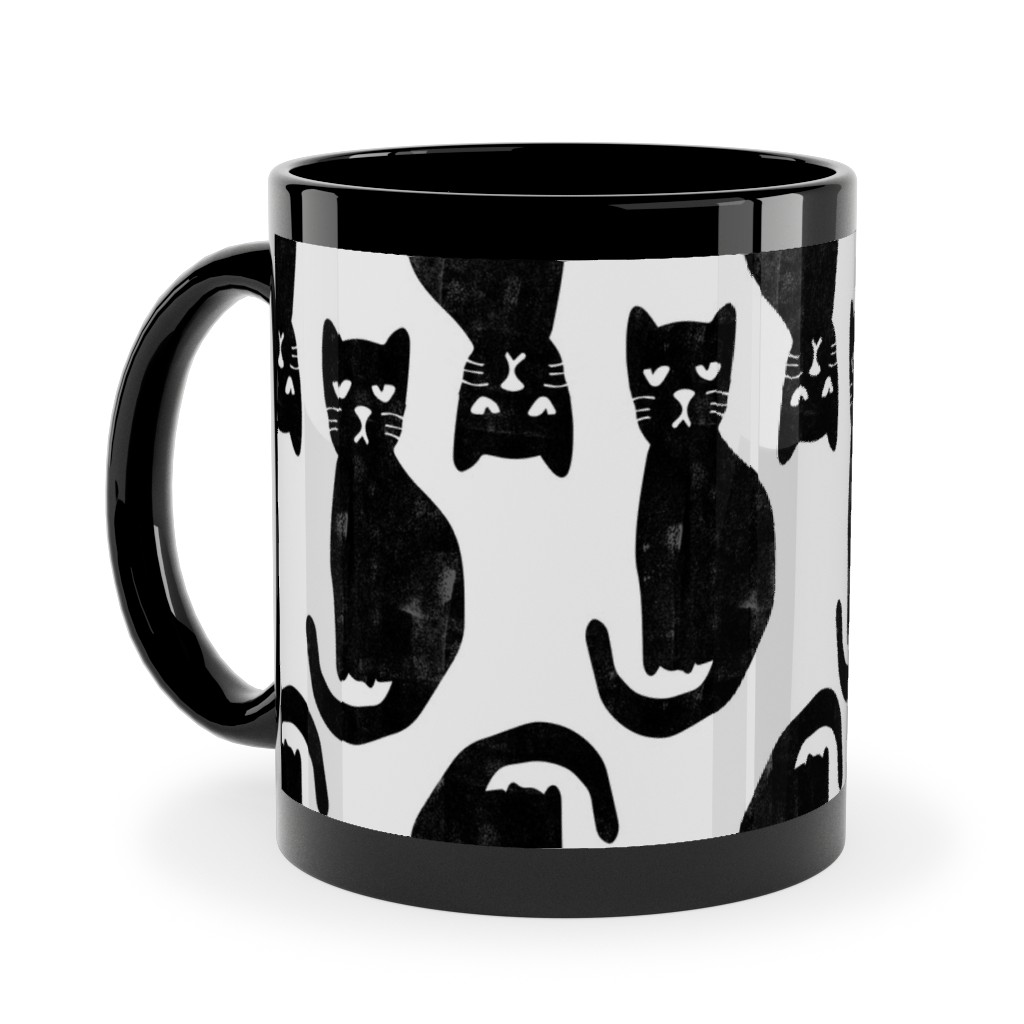 Black Cat Ceramic Mug, Black,  , 11oz, Black