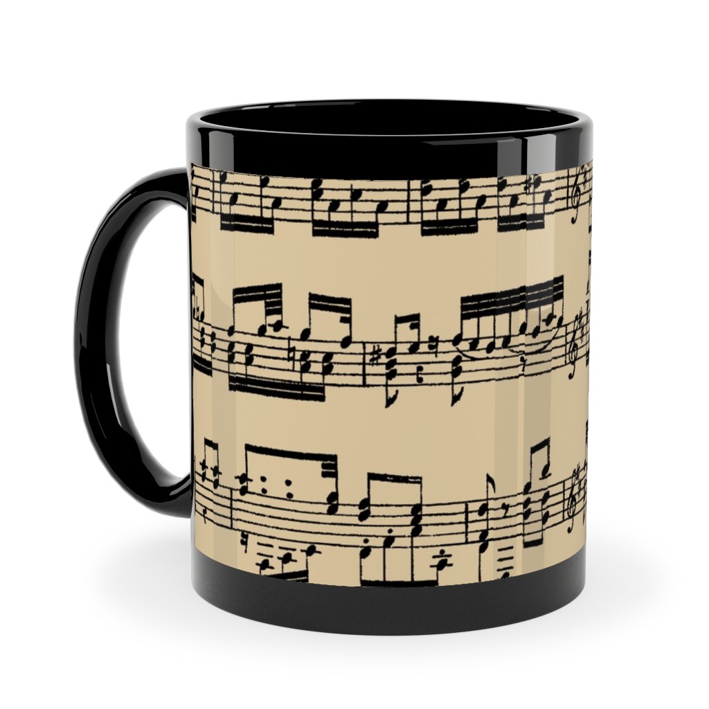 Sheet Music Ceramic Mug, Black, , 11oz, Yellow, Champagne