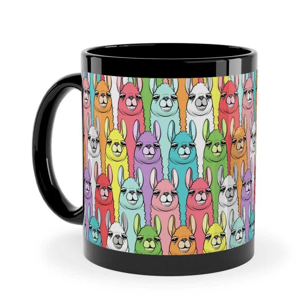 Rainbow Llamas - Multi Ceramic Mug, Black, , 11oz, Multicolor