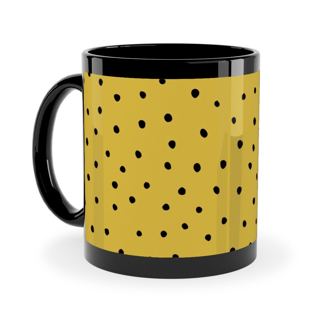 Minimal Dots - Abstract Rain Drops - Black and Yellow Ceramic Mug, Black, , 11oz, Yellow, Classic Yellow