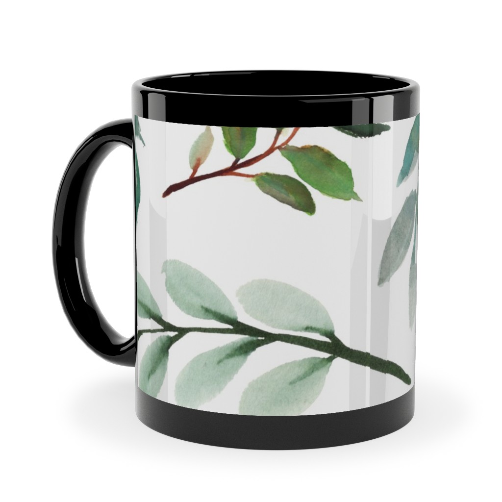 Paprika Floral Greenery Leafs - Green Ceramic Mug, Black,  , 11oz, Green