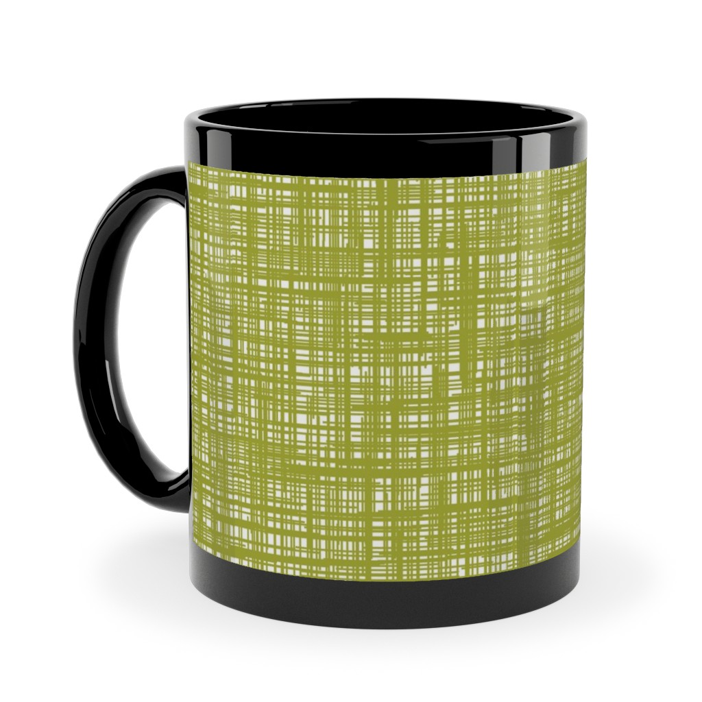 Linen Hatch Texture - Green Ceramic Mug, Black, , 11oz, Green, Classic Green