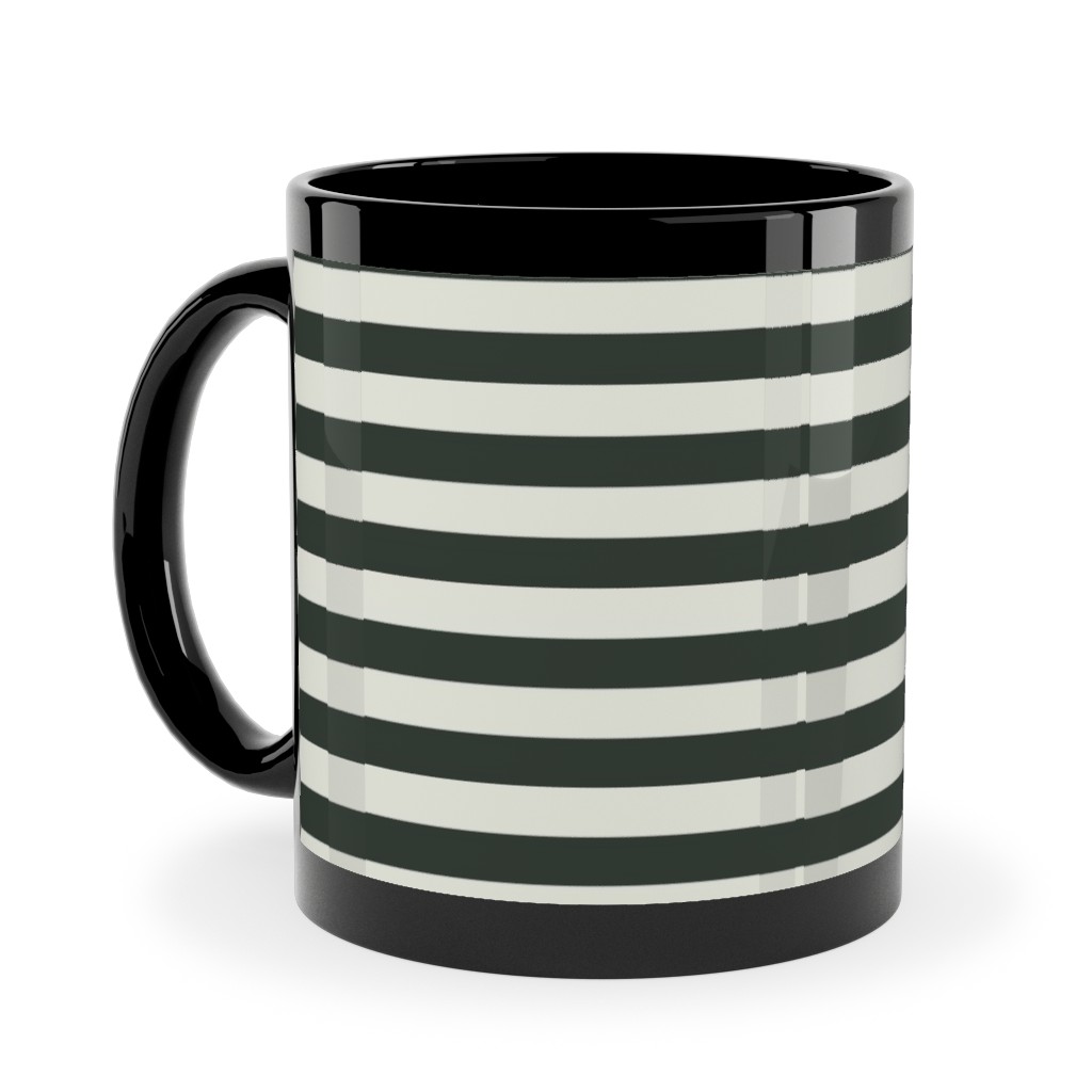 Stripe - Black and Cream Ceramic Mug, Black,  , 11oz, Black