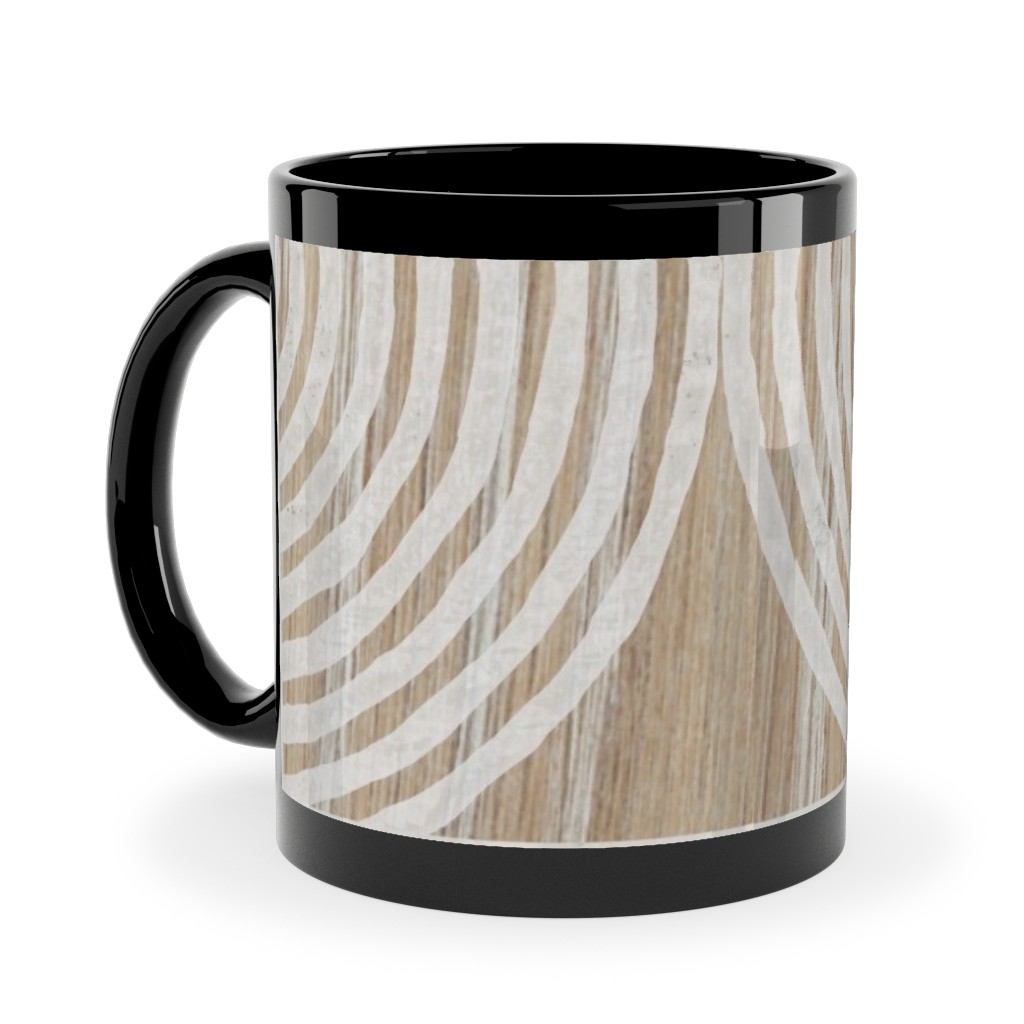 Boho Tribal Woodcut Geometric Shapes Ceramic Mug, Black,  , 11oz, Beige
