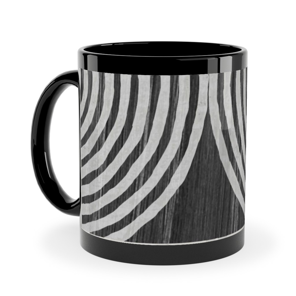 Boho Tribal Woodcut Geometric Shapes Ceramic Mug, Black,  , 11oz, Black
