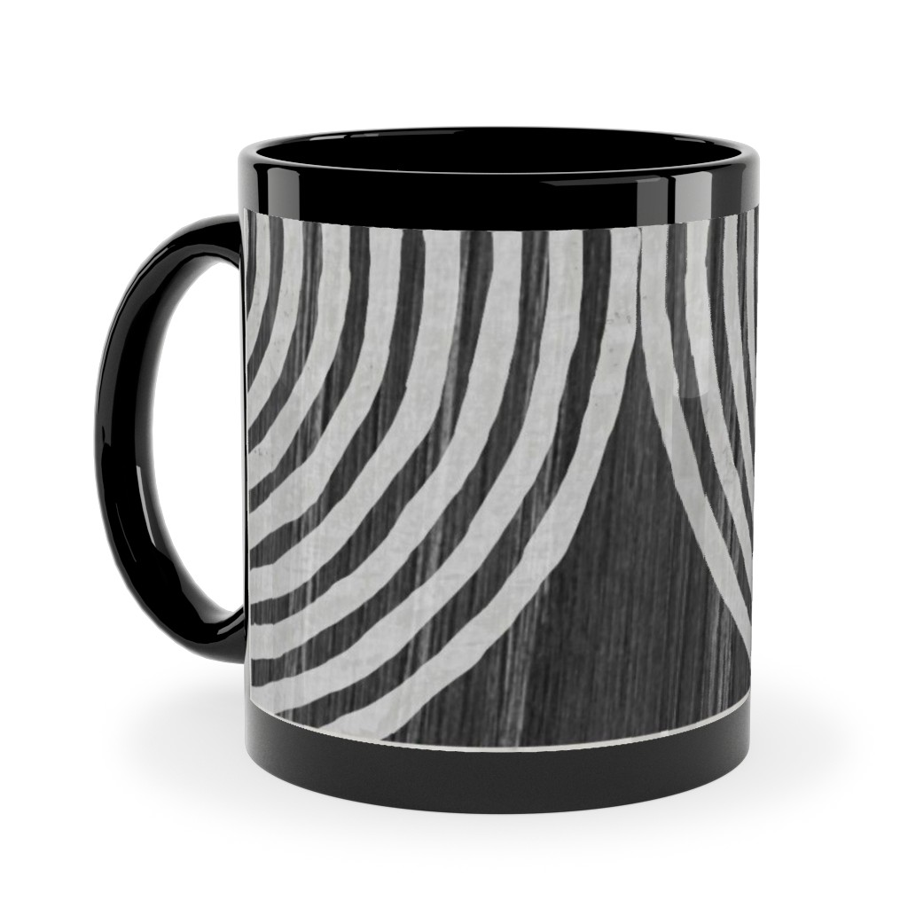 Boho Tribal Woodcut Geometric Shapes Ceramic Mug, Black, , 11oz, Black, Coal