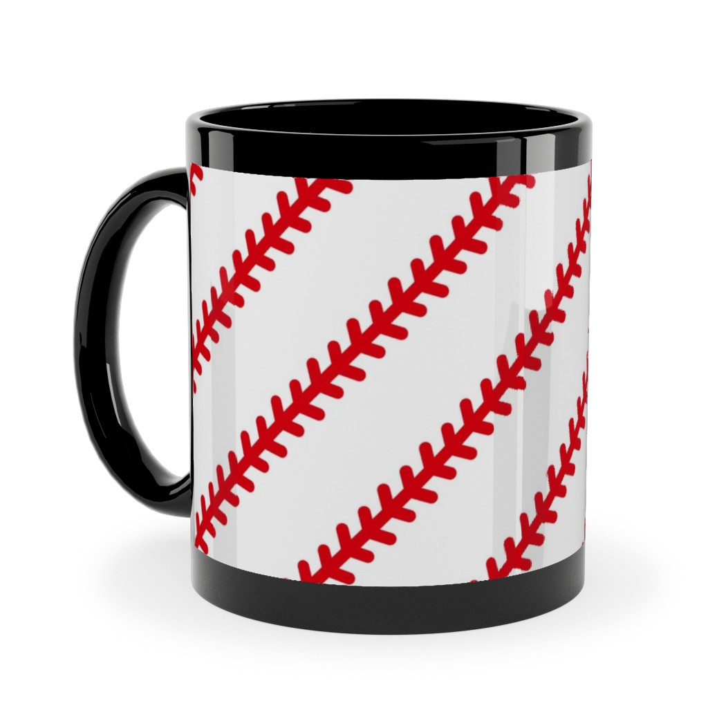 Baseball Stitch - Baseball - White Ceramic Mug, Black,  , 11oz, Red