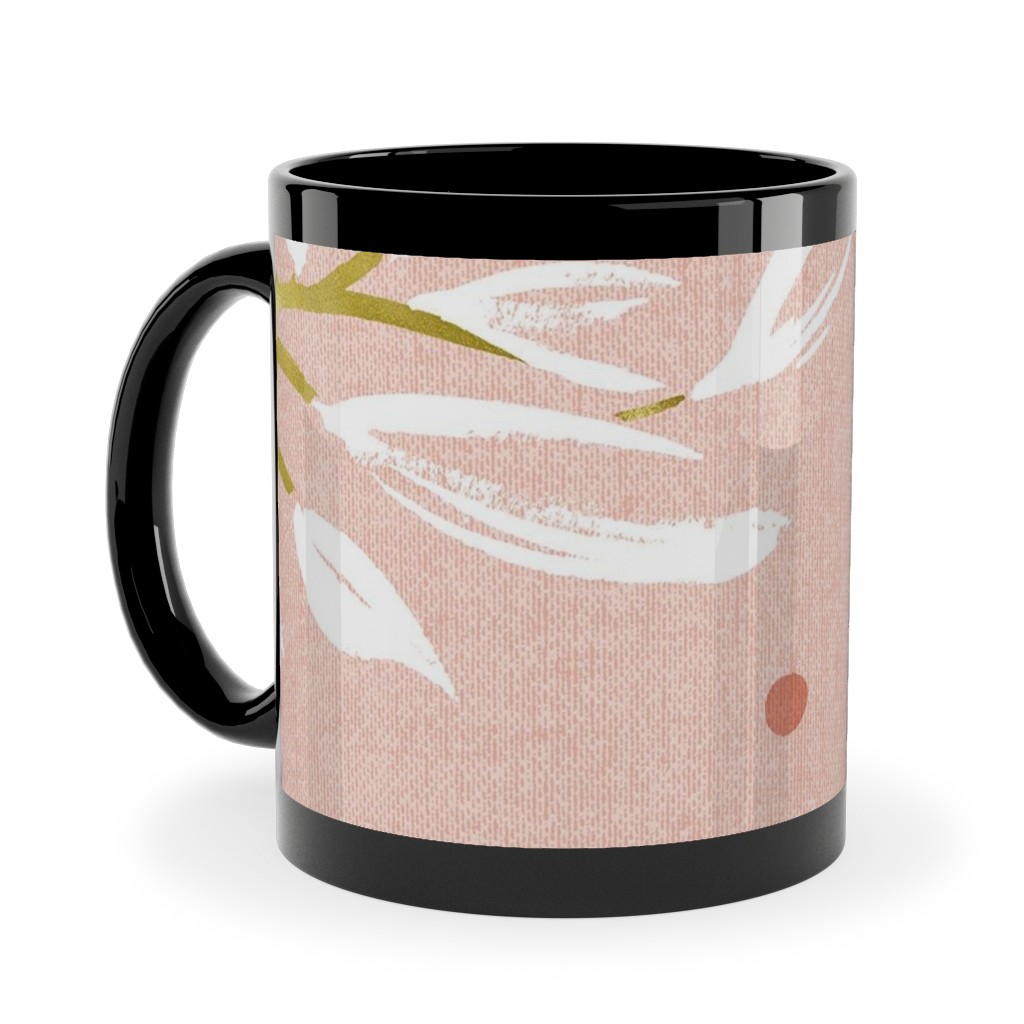 Zen - Gilded Leaves - Blush Pink Large Ceramic Mug, Black,  , 11oz, Pink