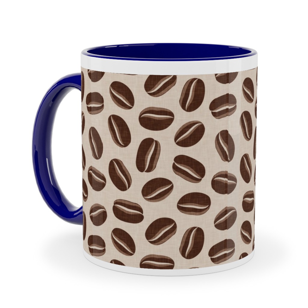 Coffee Beans - Coffee House - Beige Ceramic Mug, Blue,  , 11oz, Brown