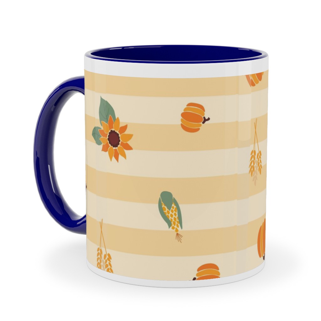 Autumn Nature Stripes - Orange Ceramic Mug, Blue,  , 11oz, Orange