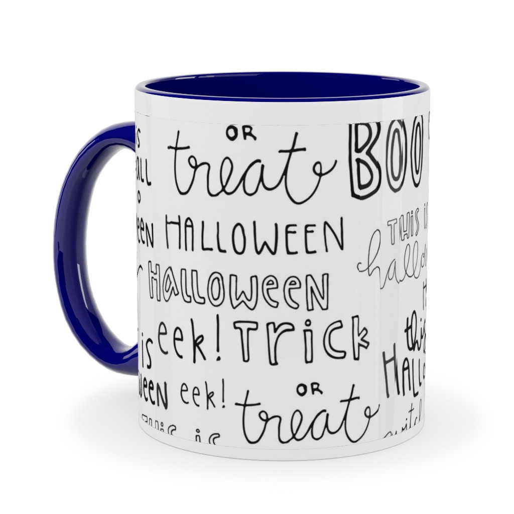 Halloween Words - White Ceramic Mug, Blue, , 11oz, White, White