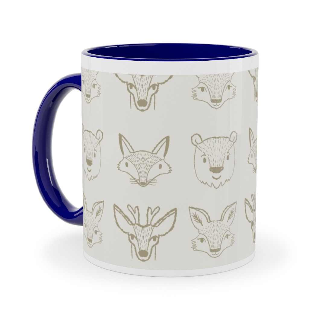 Forest Friends - Neutral Ceramic Mug, Blue,  , 11oz, Beige