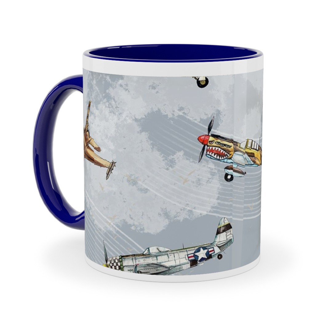 Military Planes Ceramic Mug, Blue, , 11oz, Gray, Silver