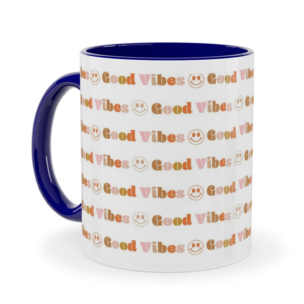 Good Vibes - Retro 70s Smiley Face - Earthy Ceramic Mug, Blue, , 11oz, Orange, Orange