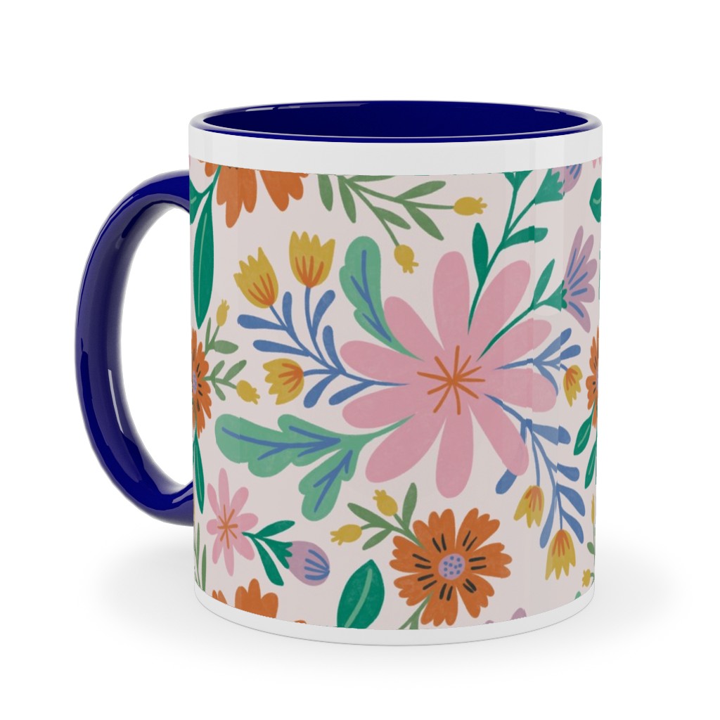 Happy Flowers - Pink Multi Ceramic Mug, Blue,  , 11oz, Pink