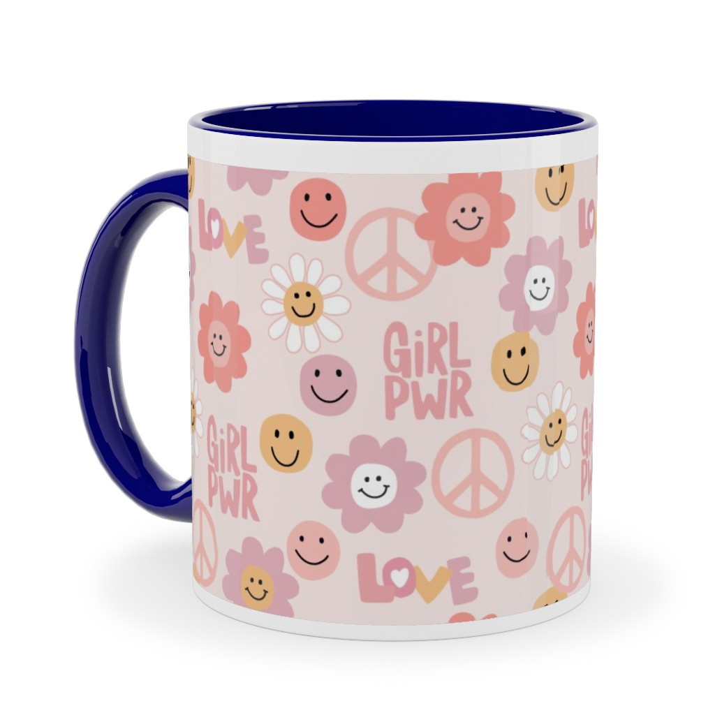 Happy Girl Power - Pink Ceramic Mug, Blue,  , 11oz, Pink