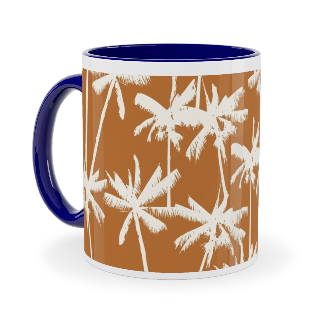 Tropical Palms - Burnt Orange Ceramic Mug, Blue,  , 11oz, Orange