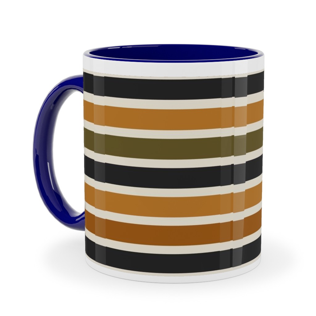 Halloween Stripes With Orange and Olive Green Ceramic Mug, Blue, , 11oz, Orange, Orange