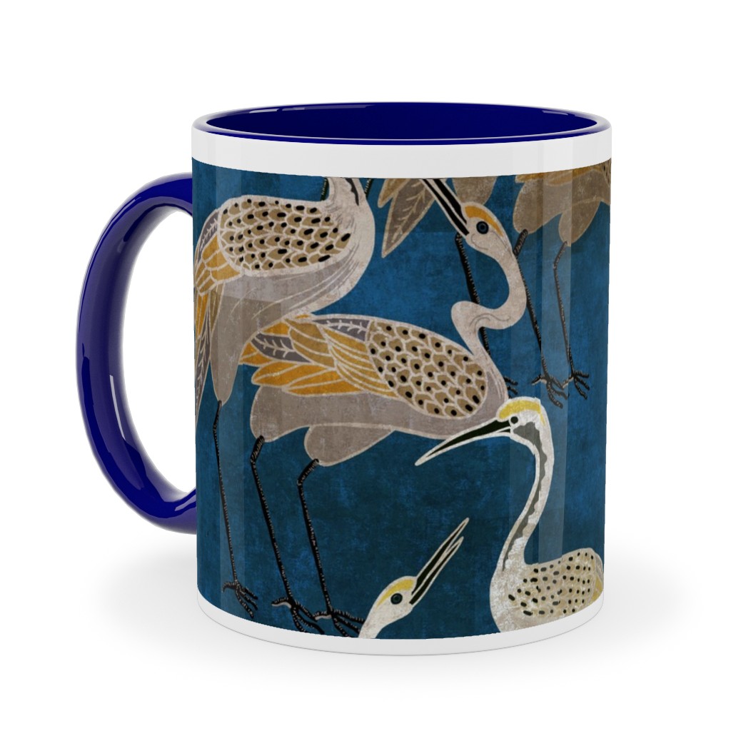 Deco Cranes - Sapphire Ceramic Mug, Blue, , 11oz, Blue, True Blue