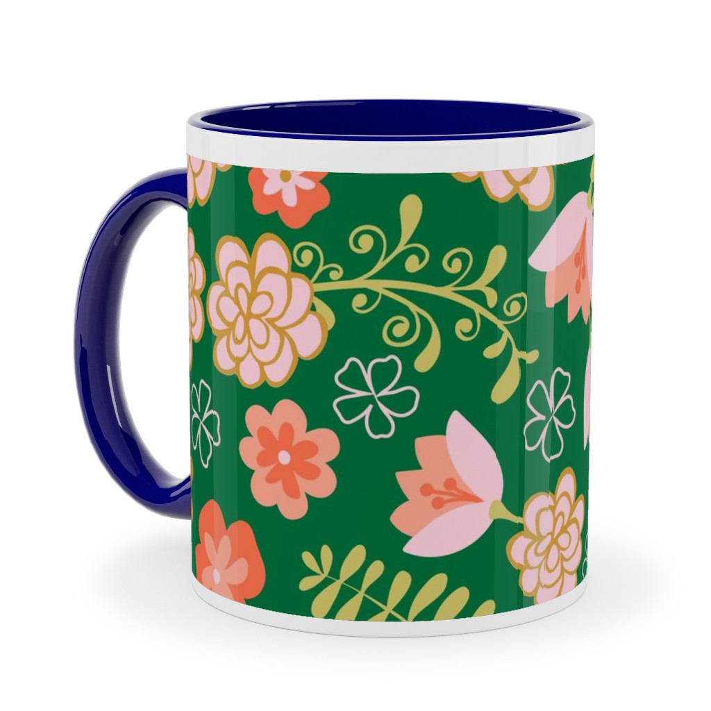Fiesta Flowers - Green Ceramic Mug, Blue, , 11oz, Green, Classic Green