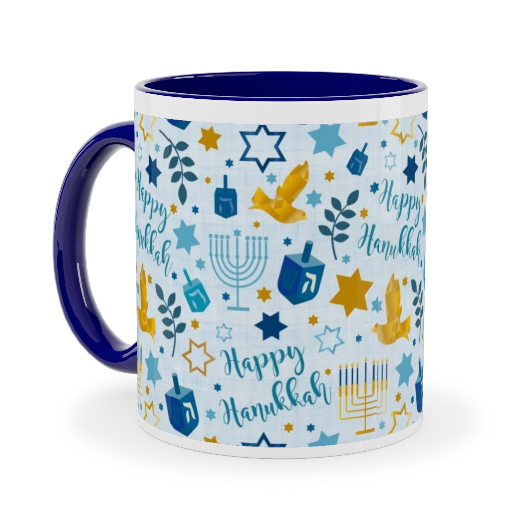 Happy Hanukkah - Blue Ceramic Mug, Blue, , 11oz, Blue, True Blue