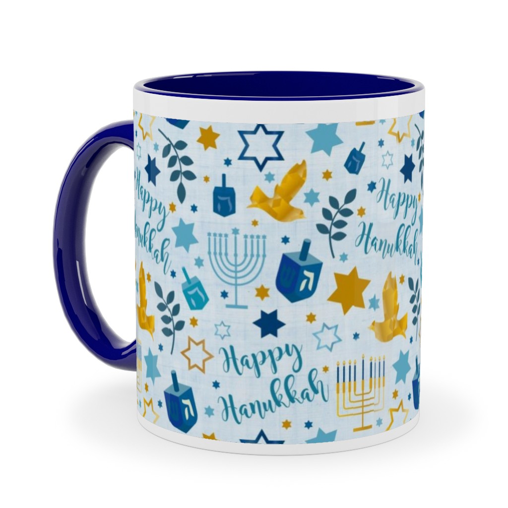 Happy Hanukkah - Blue Ceramic Mug, Blue,  , 11oz, Blue