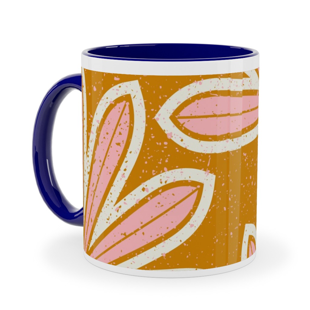 Mid Century Palm Leaf Ceramic Mug, Blue,  , 11oz, Pink