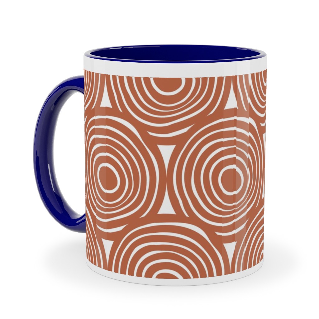 Overlapping Circles - Terracotta Ceramic Mug, Blue, , 11oz, Brown, Brown