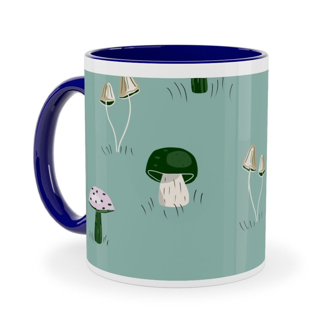 Mushroom Field - Green Ceramic Mug, Blue, , 11oz, Green, Classic Green