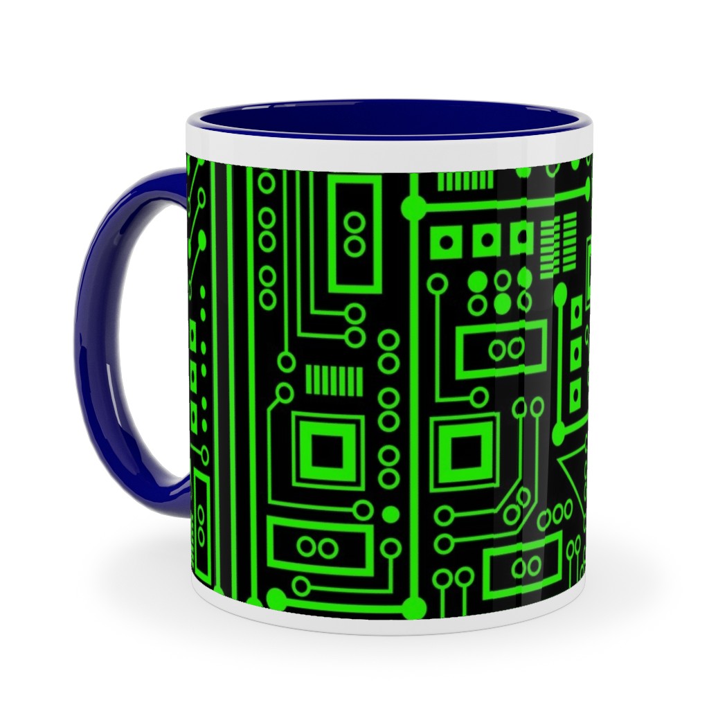 Short Circuits Ceramic Mug, Blue,  , 11oz, Green