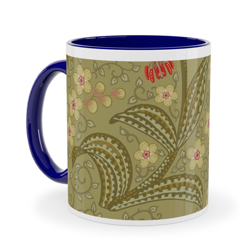 White Martagon Lilies - Olive Ceramic Mug, Blue, , 11oz, Green, Classic Green