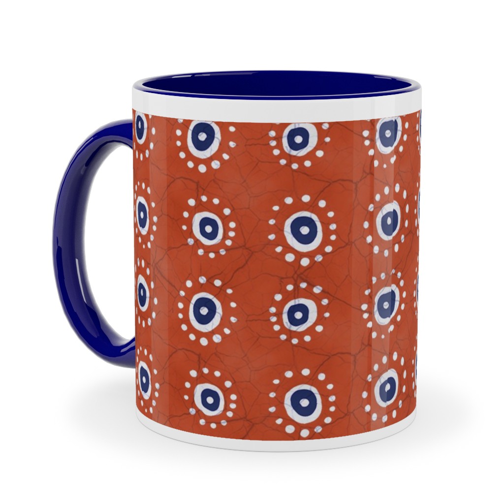 Batik Suns Ceramic Mug, Blue, , 11oz, Orange, Fawn