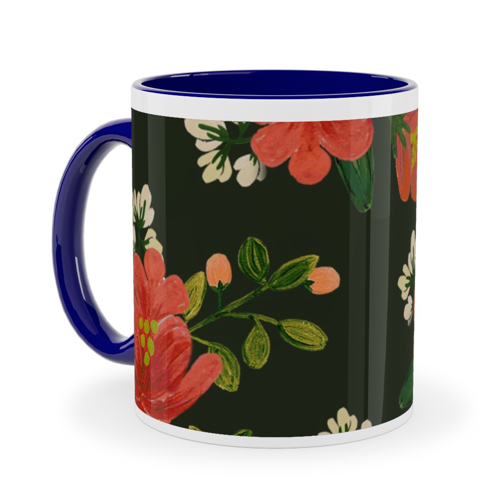 Holiday Floral Ceramic Mug, Blue, , 11oz, Green, Classic Green