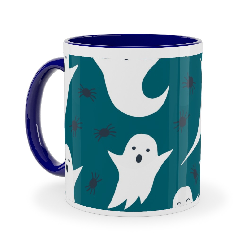Halloween Ghosts - Dark Teal Ceramic Mug, Blue,  , 11oz, Green