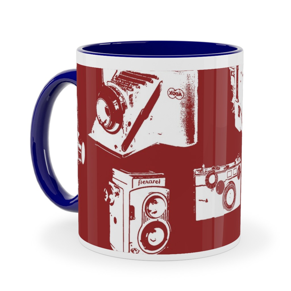 Retro Cameras Ceramic Mug, Blue,  , 11oz, Red