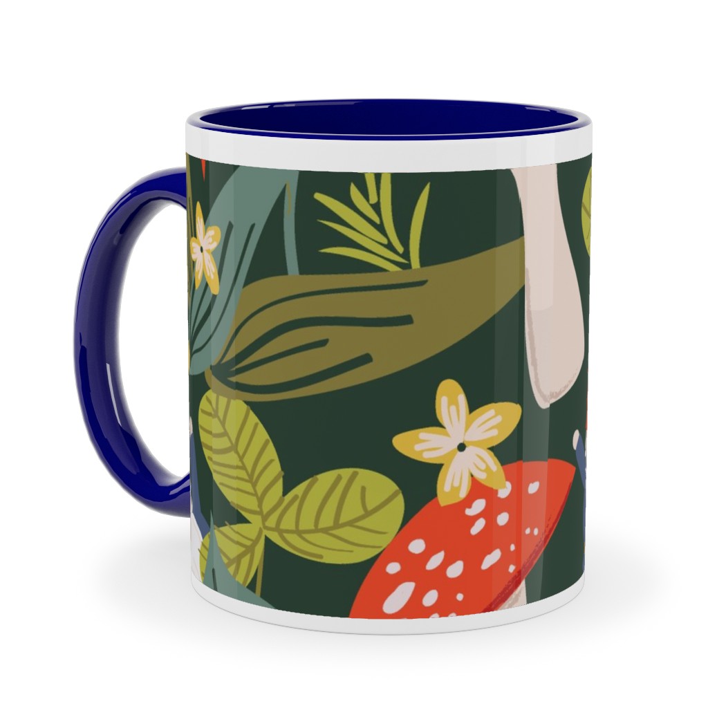 Woodland Gnomes & Mushrooms - Green Ceramic Mug, Blue, , 11oz, Green, Classic Green