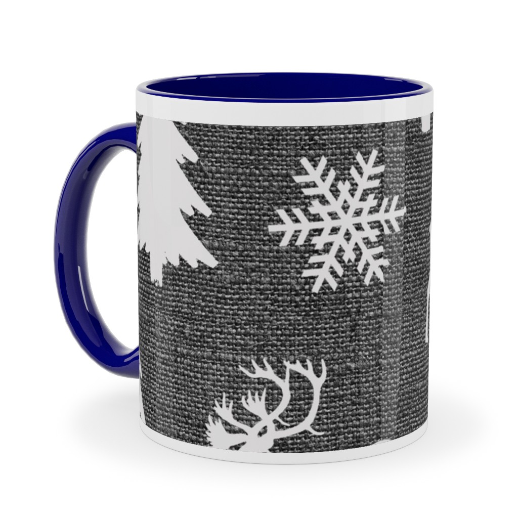 Winter Forest on Canvas Ceramic Mug, Blue, , 11oz, Gray, Gray