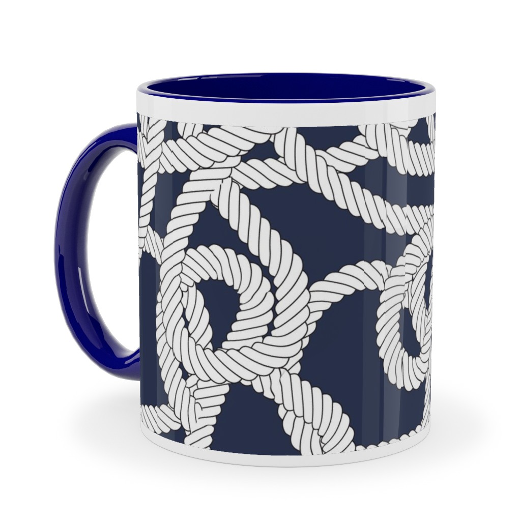 Nautical Rope Knots in Navy Ceramic Mug, Blue,  , 11oz, Blue