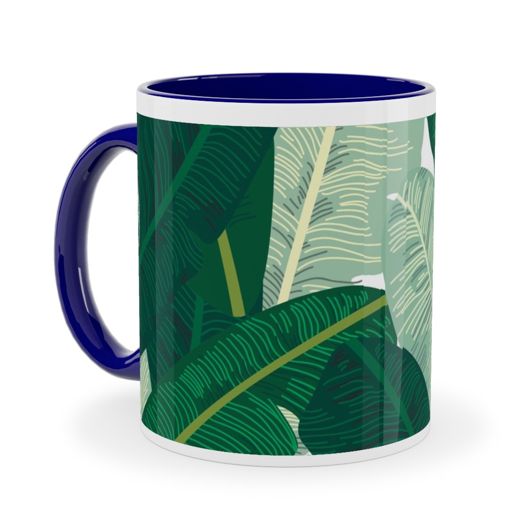 Classic Banana Leaves in Palm Springs Green Ceramic Mug, Blue,  , 11oz, Green