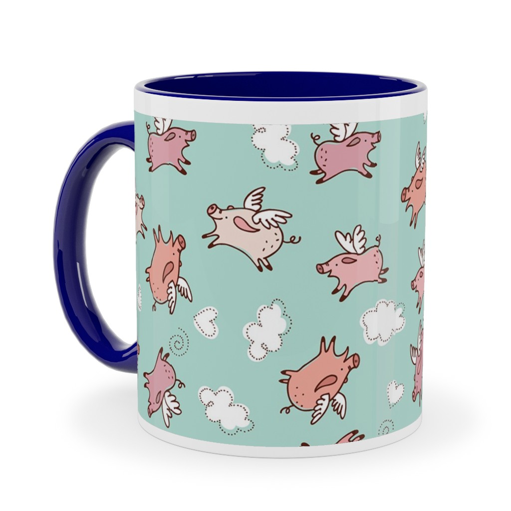 When Pigs Fly - Multicolor Ceramic Mug, Blue,  , 11oz, Green