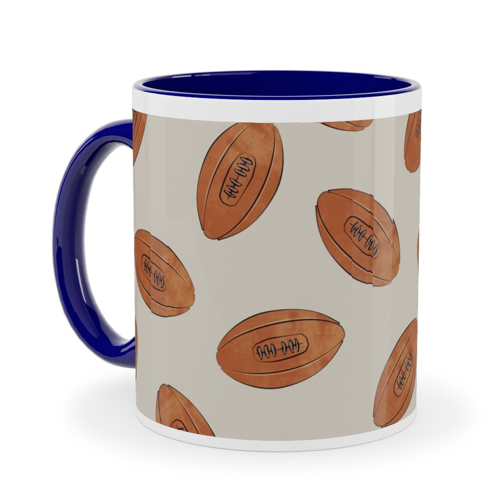 Vintage Football Ceramic Mug, Blue, , 11oz, Brown, Limestone